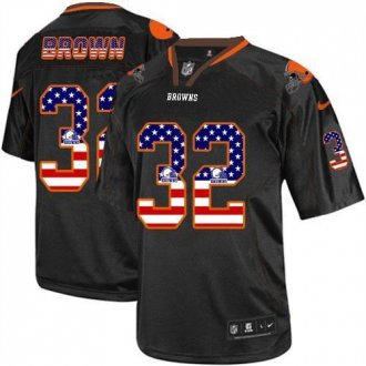 Nike Cleveland Browns #32 Jim Brown Black NFL Elite USA Flag Fashion Jersey