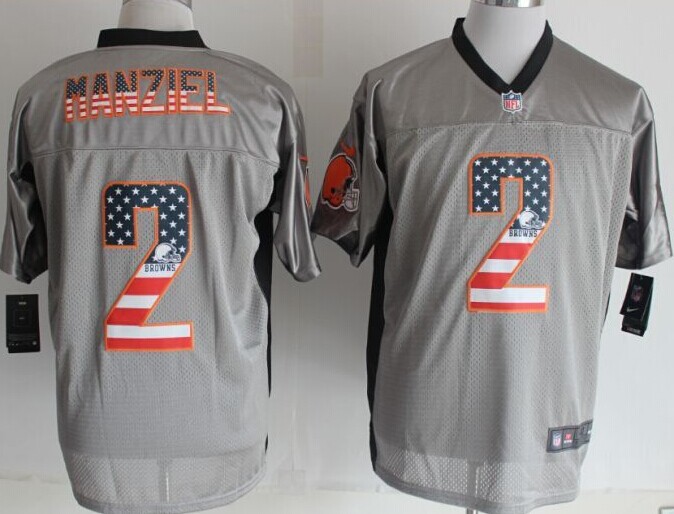 Nike Cleveland Browns #2 Johnny Manziel 2014 USA Flag Fashion Grey Shadow Elite Jerseys