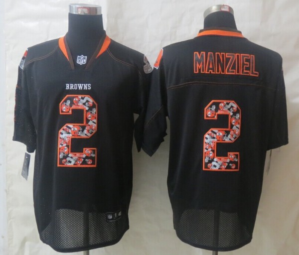 2014 New Nike Cleveland Browns 2 Manziel Lights Out Black Elite Jerseys