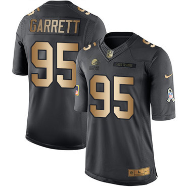 Nike Browns #95 Myles Garrett Black Men's Stitched NFL Limited Gold Salute To Service Jersey