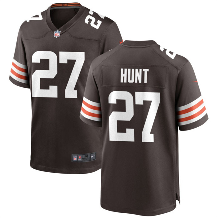 Men's Cleveland Browns #27 Kareem Hunt Brown Stitched Game Jersey