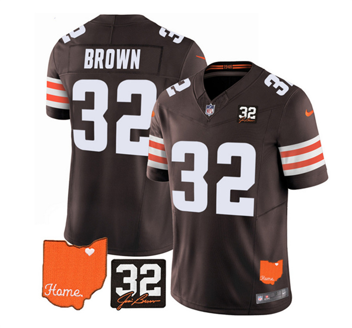 Men's Cleveland Browns #32 Jim Brown Brown 2023 F.U.S.E. With Jim Brown Memorial Patch Vapor Untouchable Limited Stitched Jersey