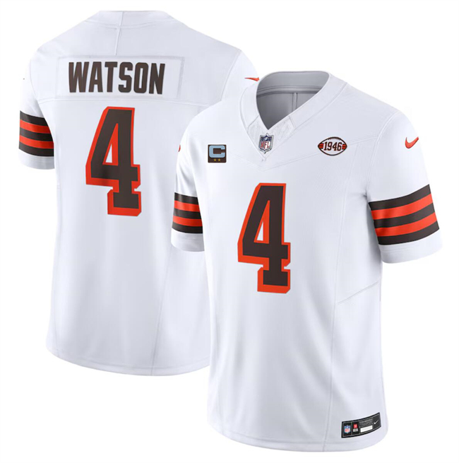 Men's Cleveland Browns #4 Deshaun Watson White 2024 F.U.S.E. With 2-Star C Patch 1946 Collection Vapor Untouchable Limited Stitched Jersey