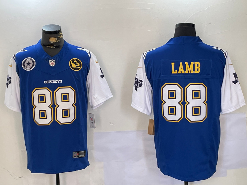 Men's Dallas Cowboys #88 CeeDee Lamb 2024 F.U.S.E. Navy Gold With Texas & John Madden Patch Stitched Football Jersey 2