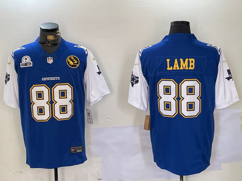 Men's Dallas Cowboys #88 CeeDee Lamb 2024 F.U.S.E. Navy Gold With Texas & John Madden Patch Stitched Football Jersey 1