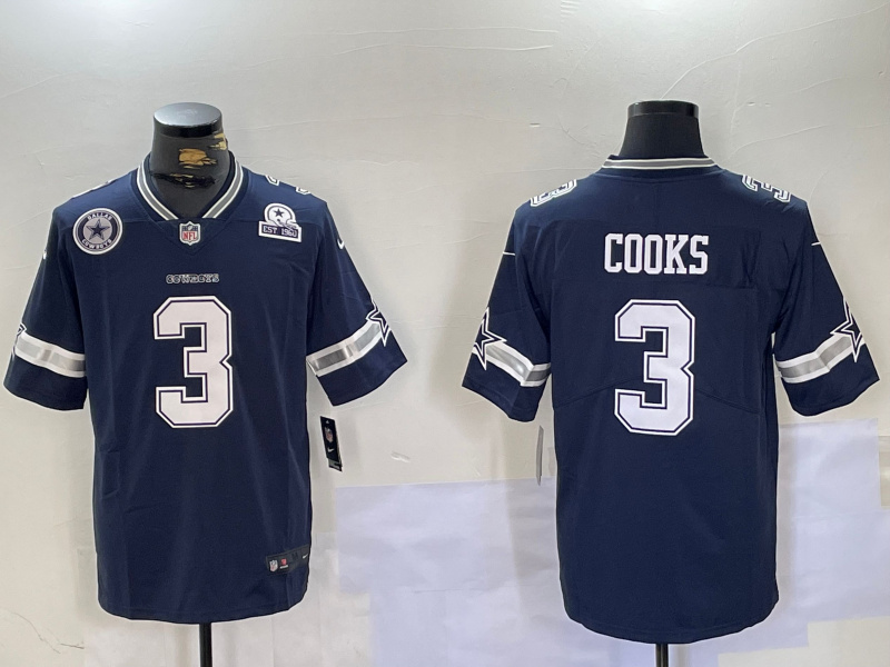 Men's Dallas Cowboys #3 Brandin Cooks Navy Vapor Untouchable Limited Stitched Football Jersey 5