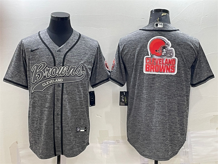 Men's Cleveland Browns Grey Team Big Logo With Patch Cool Base Stitched Baseball Jersey