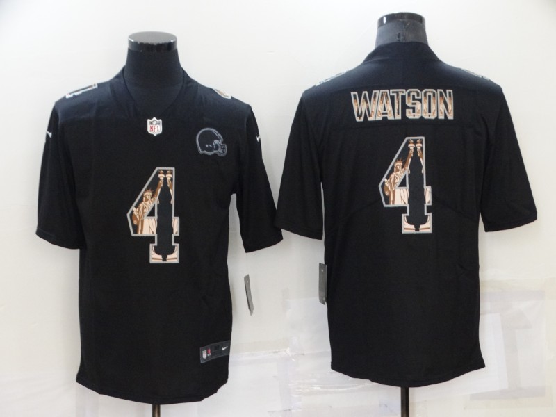 Men's Cleveland Browns #4 Deshaun Watson Black Statue Of Liberty Limited Stitched Jersey