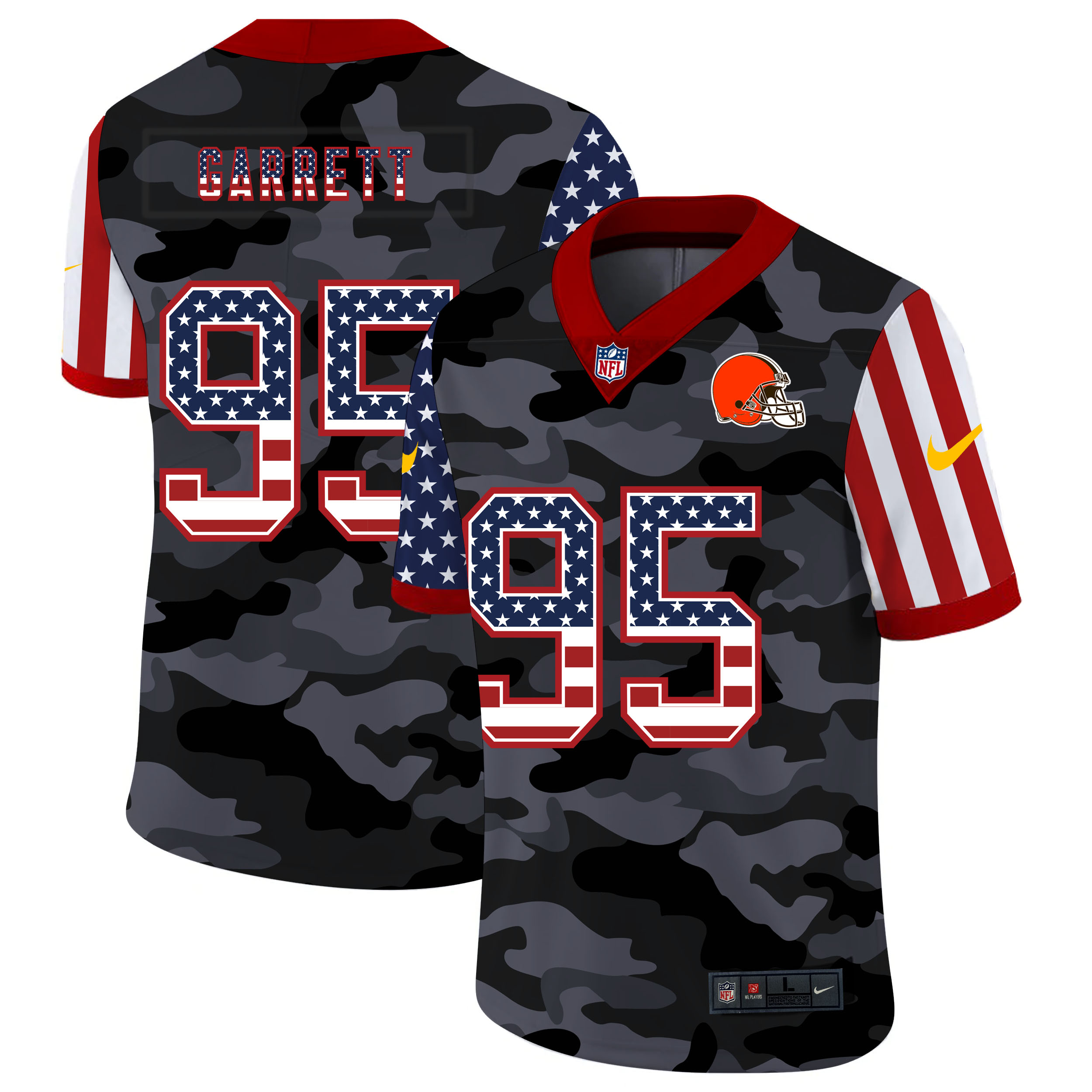 Nike Browns 95 Myles Garrett Camo 2020 USA Flag Salute To Service Limited Jersey