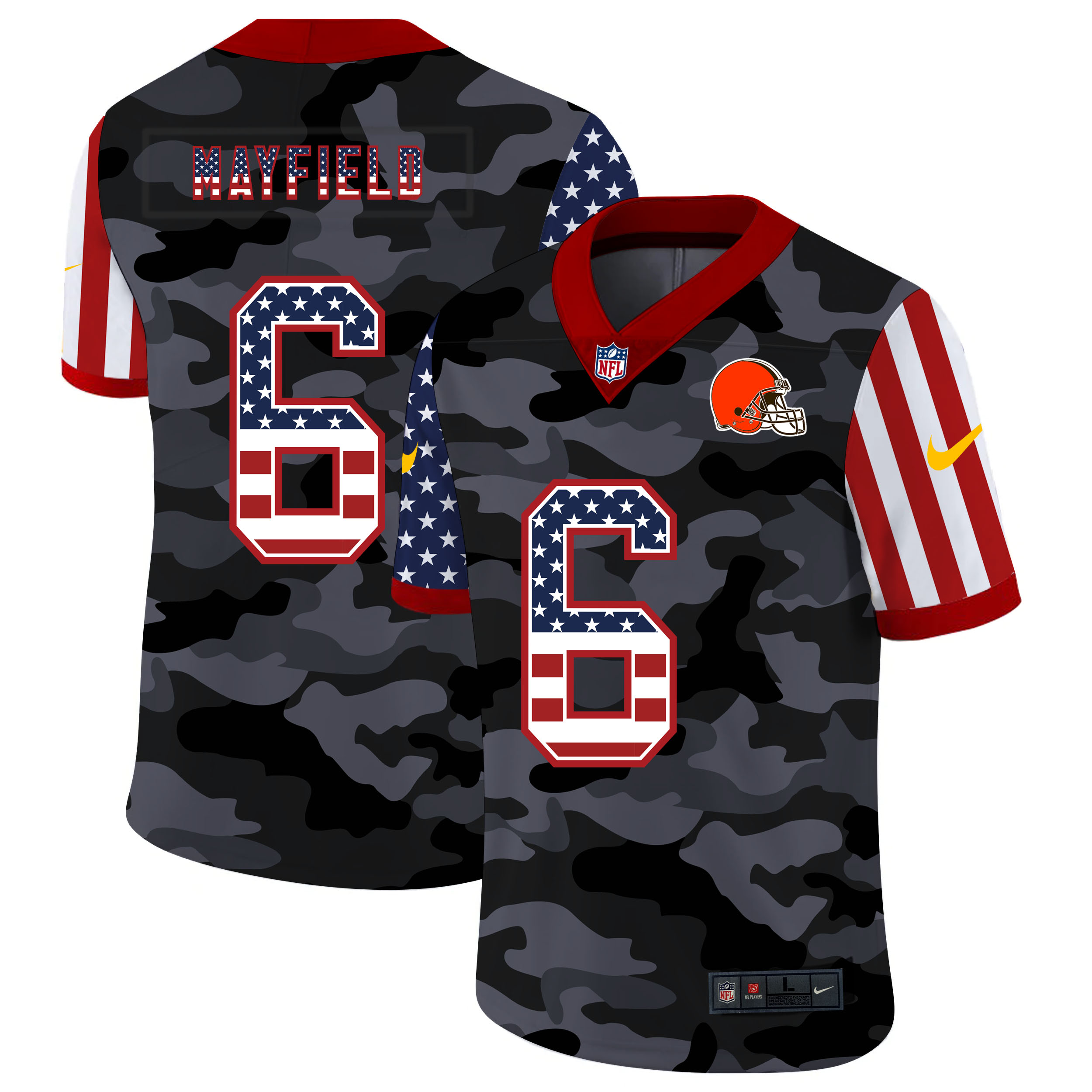 Nike Browns 6 Baker Mayfield Camo 2020 USA Flag Salute To Service Limited Jersey