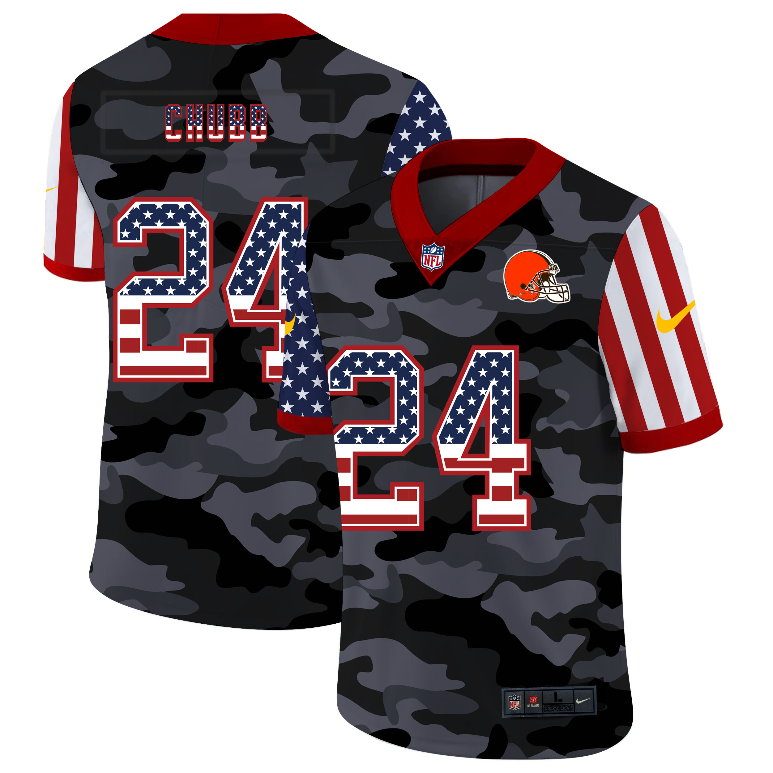 Nike Browns 24 Nick Chubb Camo 2020 USA Flag Salute To Service Limited Jersey