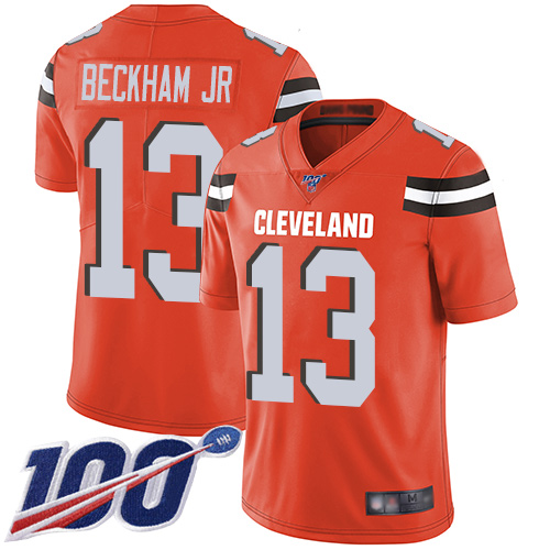 Nike Browns #13 Odell Beckham Jr Orange Alternate Men's Stitched Football 100th Season Vapor Limited Jersey