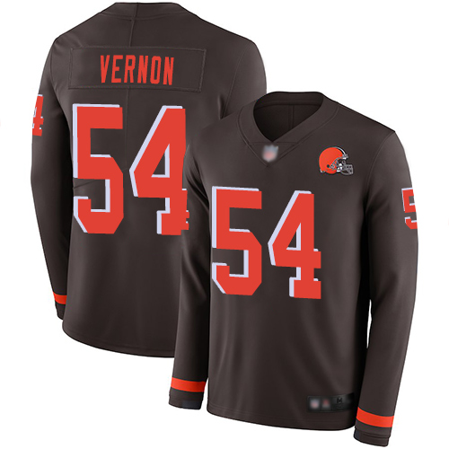 Browns #54 Olivier Vernon Brown Team Color Men's Stitched Football Limited Therma Long Sleeve Jersey