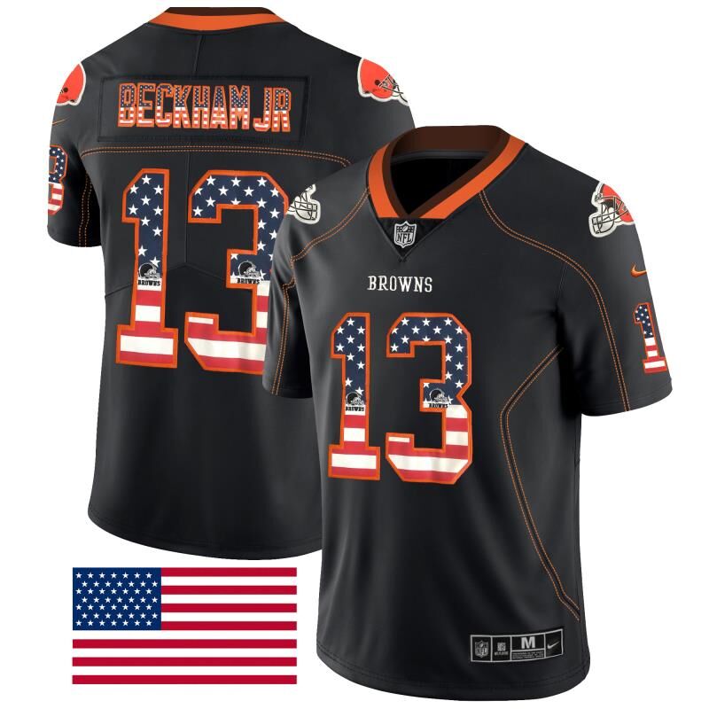 Nike Browns 13 Odell Beckham Jr Black USA Flag Fashion Limited Jersey