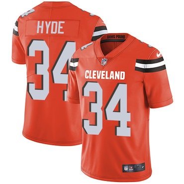 Nike Browns #34 Carlos Hyde Orange Alternate Men's Stitched NFL Vapor Untouchable Limited Jersey