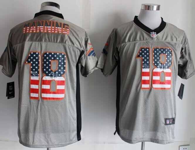 Nike Denver Broncos Jersey 18 Peyton Manning 2014 USA Flag Fashion Gray Elite Jerseys