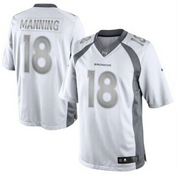 NEW Denver Broncos #18 Peyton Manning White Platinum Jersey