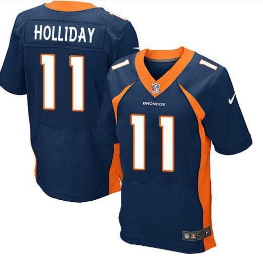 2013 New NFL NEW Denver Broncos #11 Trindon Holliday Navy Blue Jersey(Elite)(collar Orange)