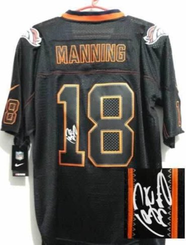 NEW Signed Elite Broncos #18 Peyton Manning Lights Out Black Jersey