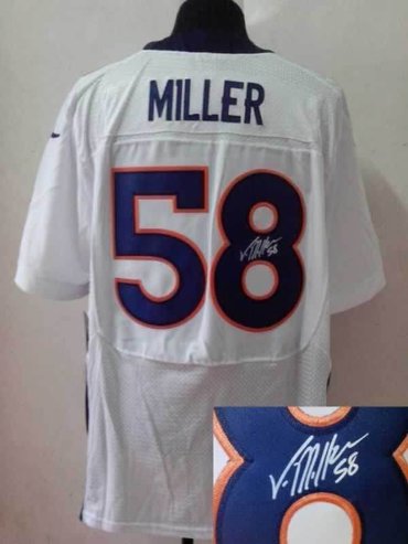 NEW NFL Denver Broncos 58 Von Miller White Signed Jerseys-Elite