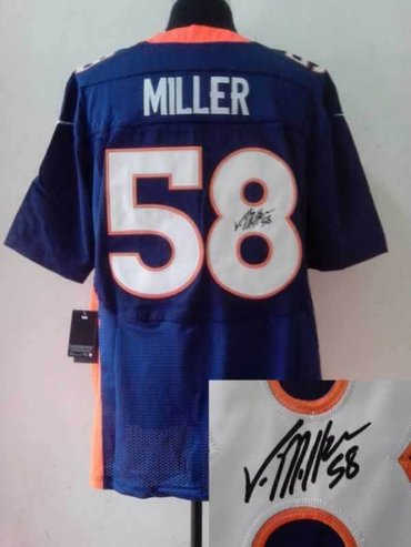 NEW NFL Denver Broncos 58 Von Miller Blue Signed Jerseys-Elite