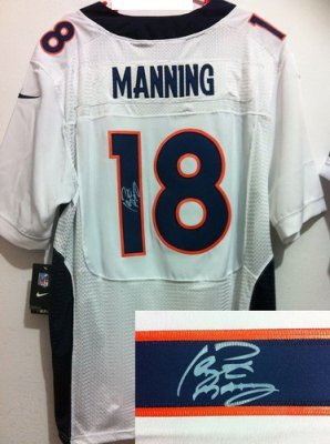 NEW NFL Denver Broncos 18 Peyton Manning White Signed Jerseys-Elite