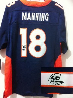 NEW NFL Denver Broncos 18 Peyton Manning Blue Signed Jerseys-Elite