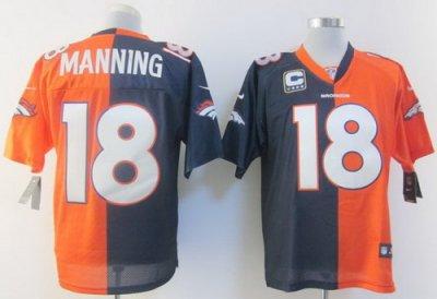 NEW Denver Broncos 18 Peyton Manning Orange Blue Split Elite NFL Jerseys