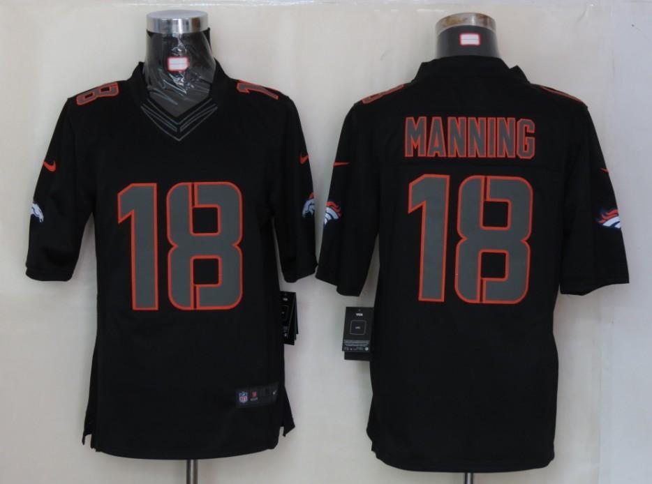 2012 NEW NFL Denver Broncos 18 Peyton Manning Black Jerseys (Impact Limited)