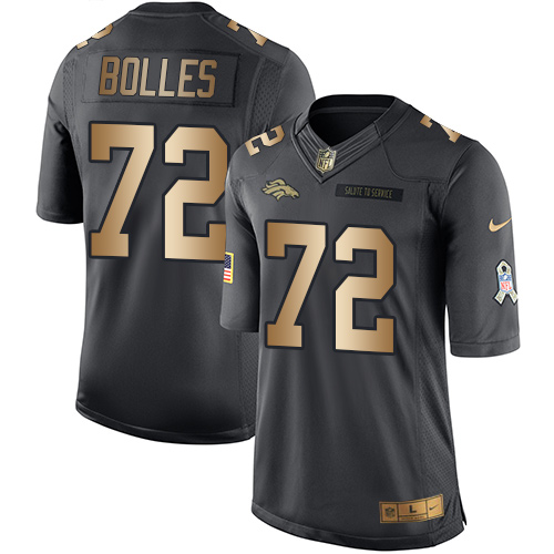 Nike Broncos #72 Garett Bolles Black Men's Stitched NFL Limited Gold Salute To Service Jersey