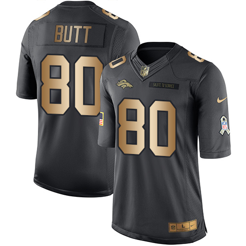 Nike Broncos #80 Jake Butt Black Men's Stitched NFL Limited Gold Salute To Service Jersey