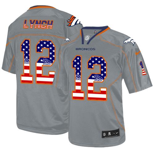 Nike Broncos #12 Paxton Lynch Lights Out Grey Men's Stitched NFL Elite USA Flag Fashion Jersey