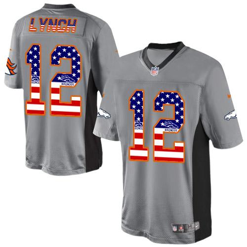 Nike Broncos #12 Paxton Lynch Grey Men's Stitched NFL Elite USA Flag Fashion Jersey