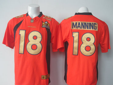 Nike Broncos #18 Peyton Manning Orange Gold 50th Anniversary Superbowl Men's Stitched NFL Elite Jersey