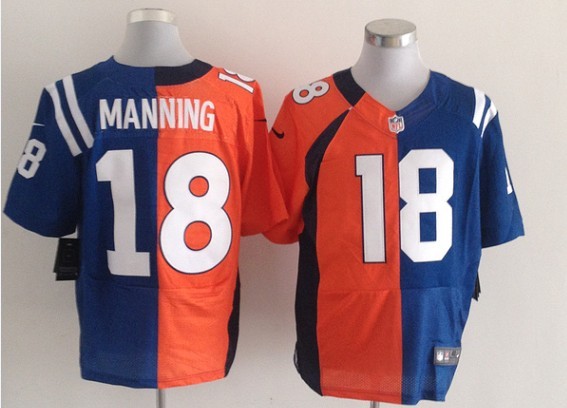 NEW NFL Denver Broncos- Indianapolis Colts 18 Peyton Manning orange-Blue Split Jerseys