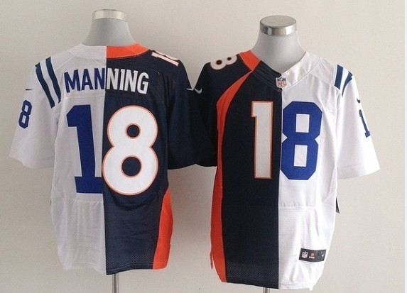 NEW NFL Denver Broncos- Indianapolis Colts 18 Peyton Manning Blue-white Split Jerseys