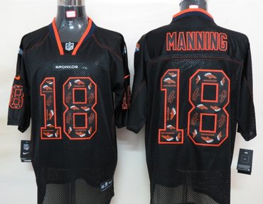 2012 NEW NFL Denver Broncos 18 Peyton Manning Lights Out Black Elite Jersey