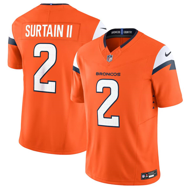 Men's Denver Broncos #2 Pat Surtain II Orange 2024 F.U.S.E. Vapor Limited Stitched Football Jersey