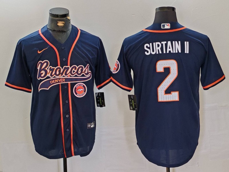 Men's Denver Broncos #2 Pat Surtain II Navy Cool Base Stitched Baseball Jersey 2