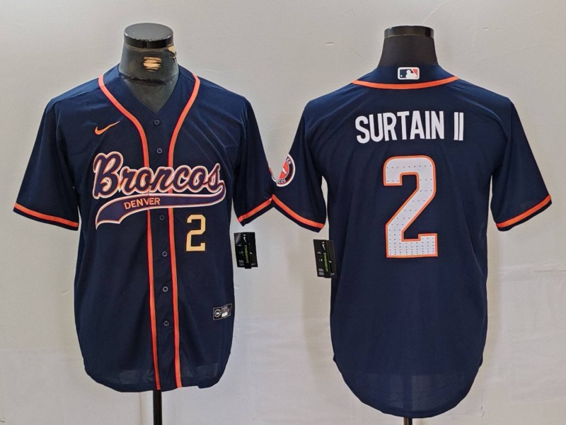 Men's Denver Broncos #2 Pat Surtain II Navy Cool Base Stitched Baseball Jersey 1