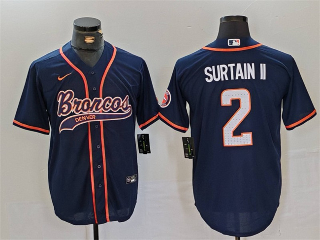 Men's Denver Broncos #2 Pat Surtain II Navy Cool Base Stitched Baseball Jersey