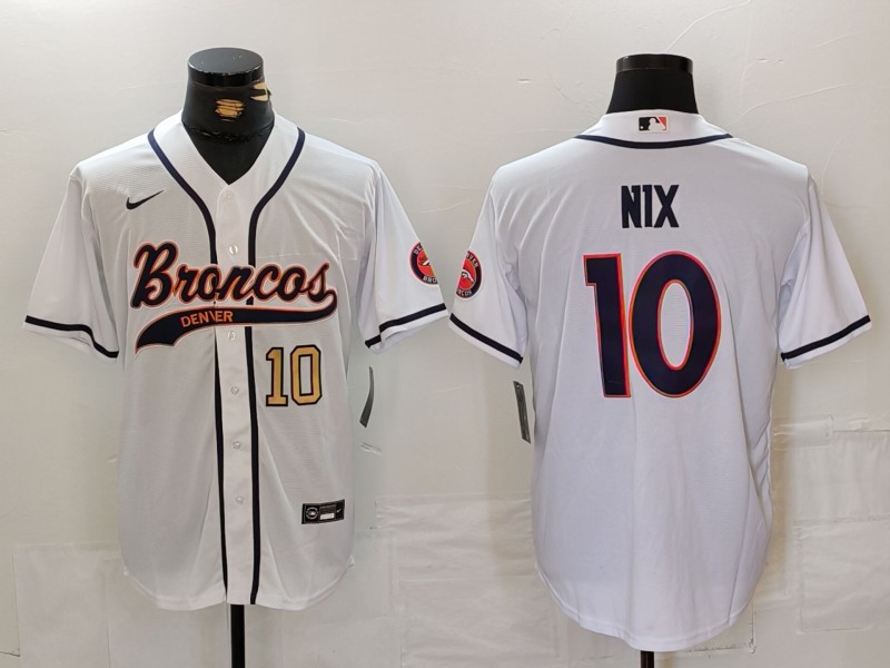 Men's Denver Broncos #10 Bo Nix White Cool Base Stitched Baseball Jersey 3