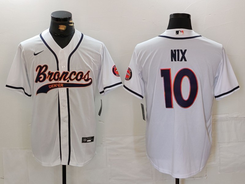 Men's Denver Broncos #10 Bo Nix White Cool Base Stitched Baseball Jersey 2