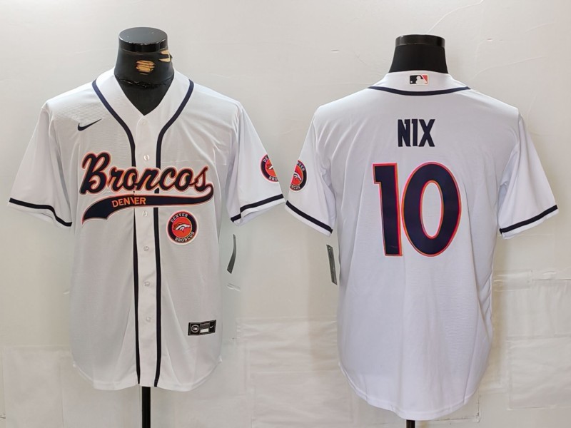 Men's Denver Broncos #10 Bo Nix White Cool Base Stitched Baseball Jersey