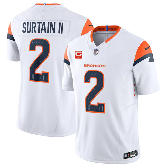 Men's Denver Broncos #2 Pat Surtain II White 2024 F.U.S.E. Wit 1-Star C Patch Vapor Limited Stitched Football Jersey