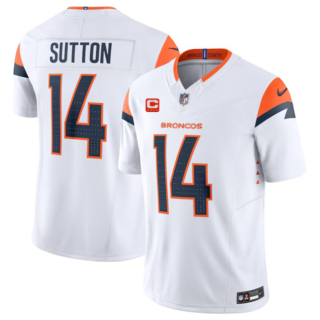 Men's Denver Broncos #14 Courtland Sutton White 2024 F.U.S.E. With 4-Star C Patch Vapor Limited Stitched Football Jersey