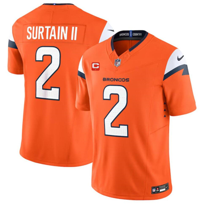 Men's Denver Broncos #2 Pat Surtain II Orange 2024 F.U.S.E. With 1-Star C Patch Vapor Limited Stitched Football Jersey