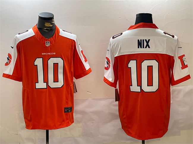 Men's Denver Broncos #10 Bo Nix Orange 2024 F.U.S.E. Throwback Vapor Limited Alternate Stitched Football Jersey