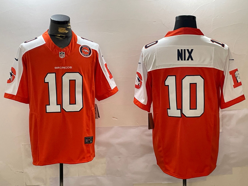 Men's Denver Broncos #10 Bo Nix Orange 2024 F.U.S.E. Throwback Vapor Limited Alternate Stitched Football Jersey 1