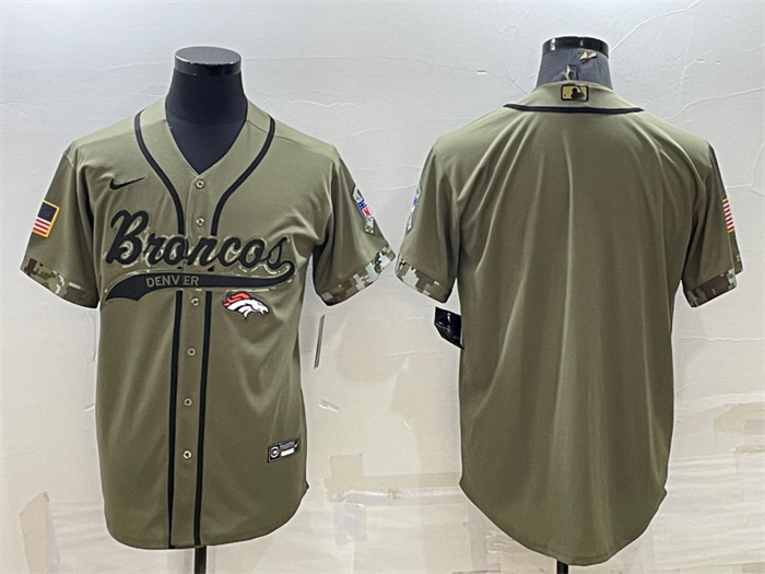 Men's Denver Broncos Blank Olive Salute To Service Cool Base Stitched Baseball Jersey